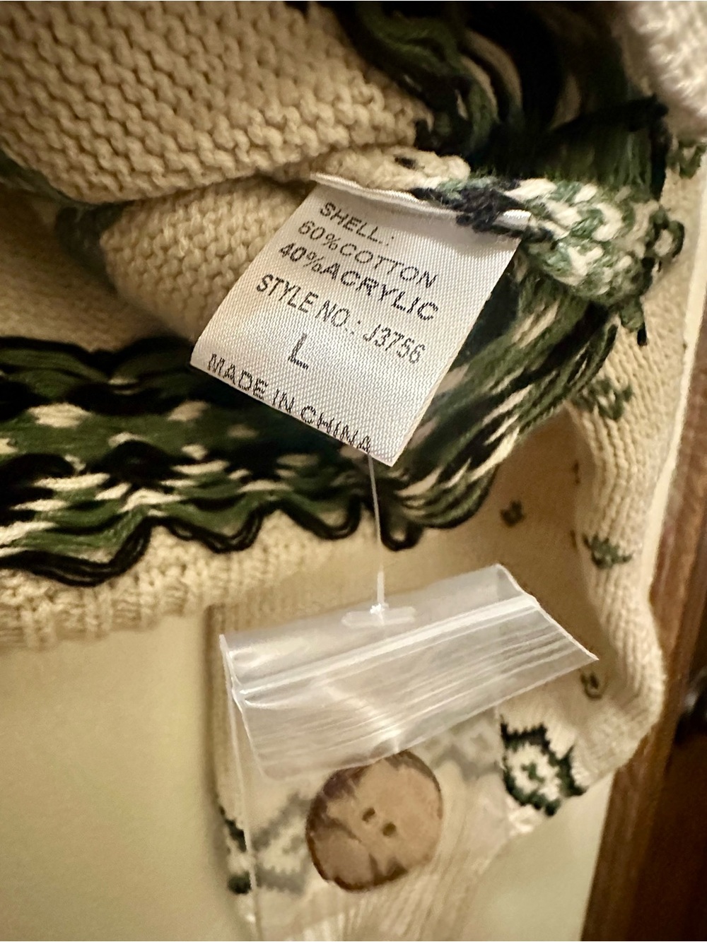 NWT Gray Bandit Cozy Cream & Green Fair Isle Button-Up Cardigan Sweater - Picture 5 of 6